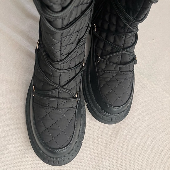 Sabrini Black Caviar Quilted Tall Boots Size 7 Chunky Heel New - Picture 6 of 11